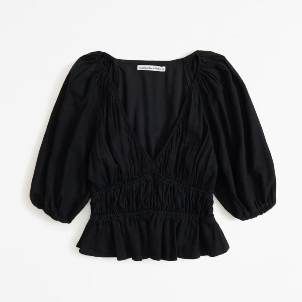 Abercrombie & Fitch Women's Black Linen Babydoll Top